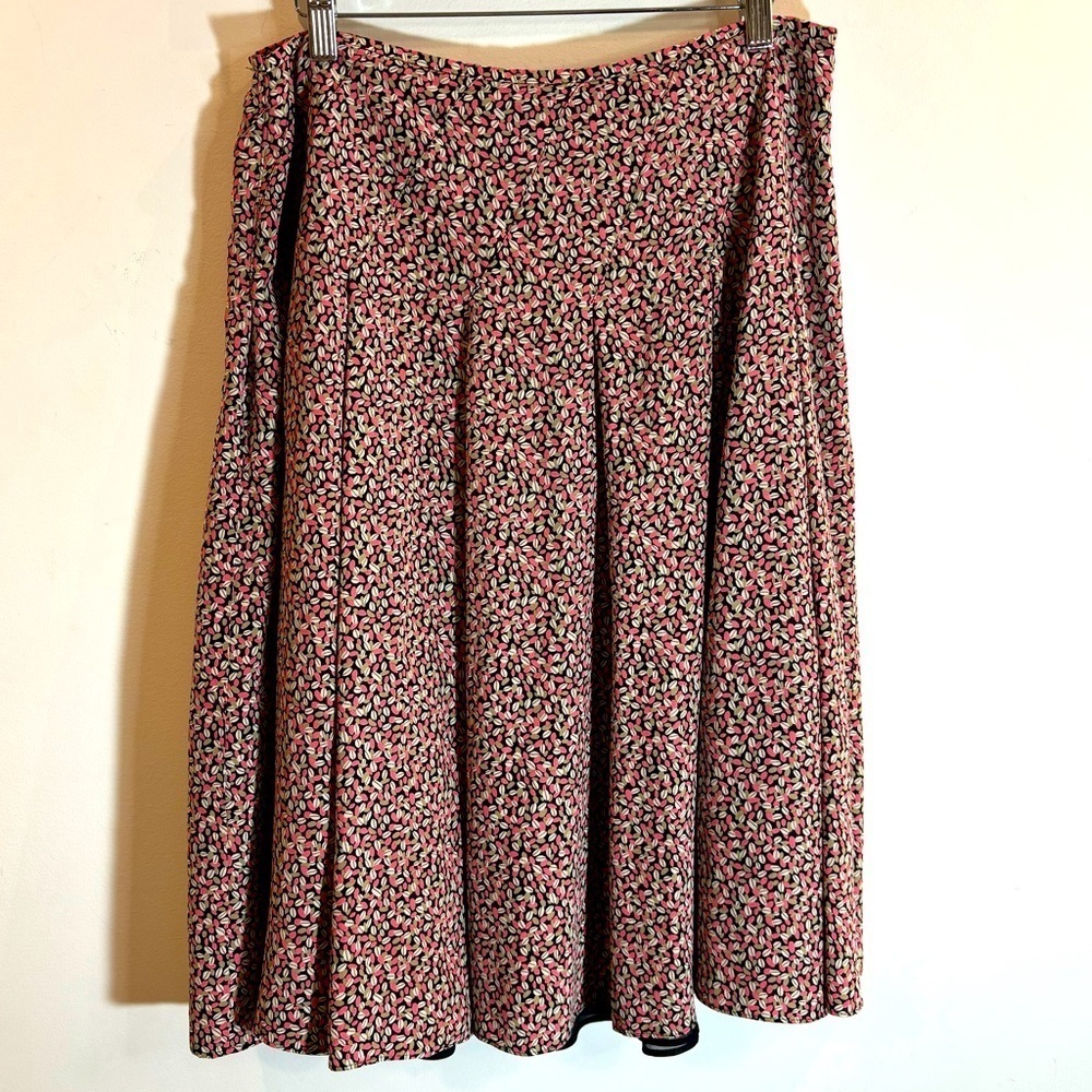 TALBOTS Sz 16 Vintage 100% Pure Silk Shell Lined Ditzy Flowers Pleated Skirt